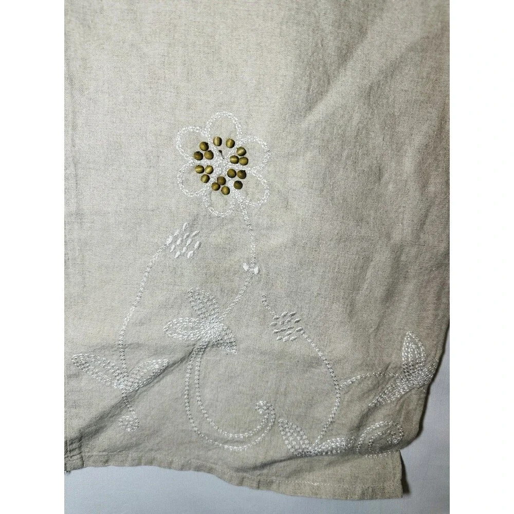 VTG Harold's Linen Beige Floral Embroidered Beaded Wide Leg Ankle Pants Women 10
